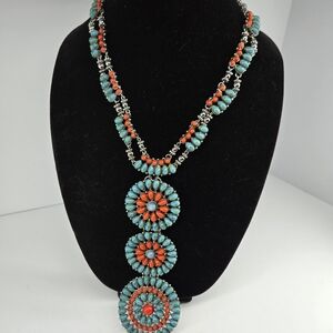 Turquoise and Coral Beaded Necklace